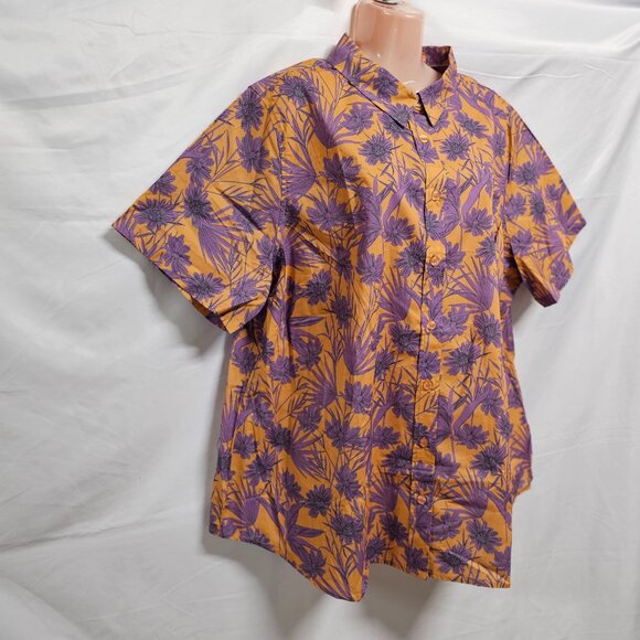 Wildfang The Essential Top Button Up Shirt Women Size 1X Flower Press Pecan - Picture 5 of 11